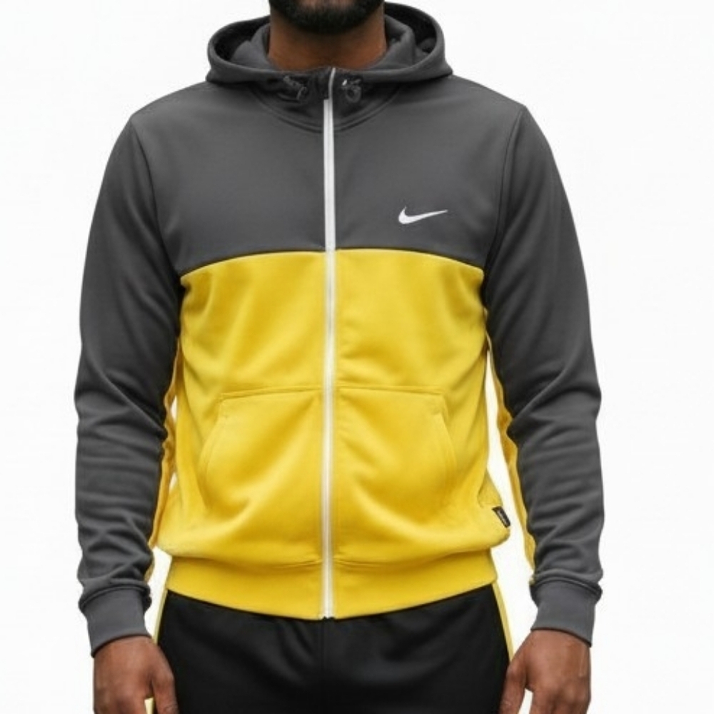 Nike Therma Fit Track Jacket Men Size XL Gray Yellow Full Zip Hoodie Fleece - Picture 7 of 7